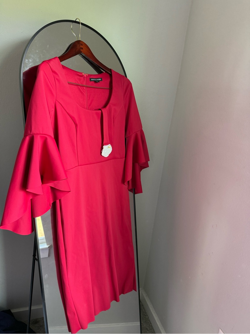 boston proper Floral Belt Cascading Sleeve Scoop Neck Column Dress